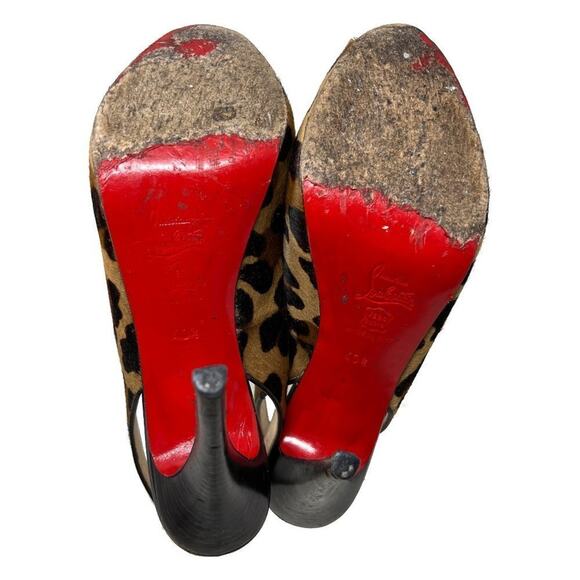 Christian Louboutin Leopard Slingback Heels 40.5 Calf Hair Peep Toe Red Sole - Picture 7 of 8